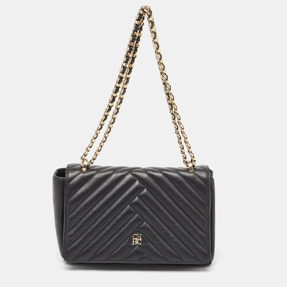 Carolina Herrera Handbags - CAROLINA HERRERA Black Quilted Leather CHHC Flap Shoulder Bag